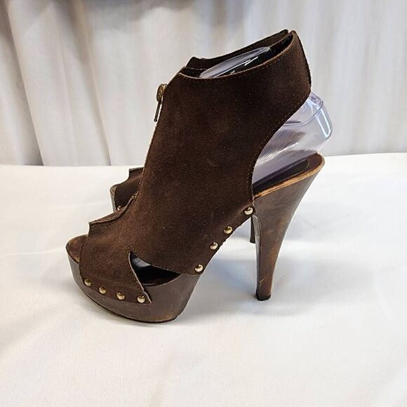 Charles David Size 37 Gabriela Brown Suede Platform Peep Toe Heels (a) - Picture 6 of 10
